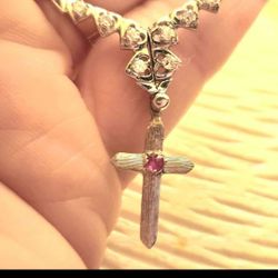 Antique white gold necklace with diamonds and a ruby From when the Christians were persecuted.