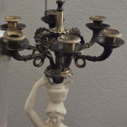 Antique Royal Worcester Grecian Lady Dual Lamp