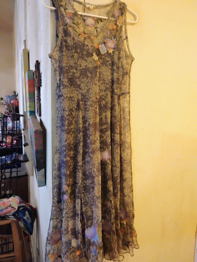 Lace And Embroidery Midi Dress Women's S/M