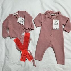 Baby Girl 1-3 Months Knit Outfit Set From Zara 
