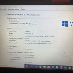 Toshiba Satellite i3 Windows 10 Laptop