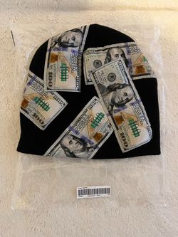 Supreme Black Money Print Beanie Hat