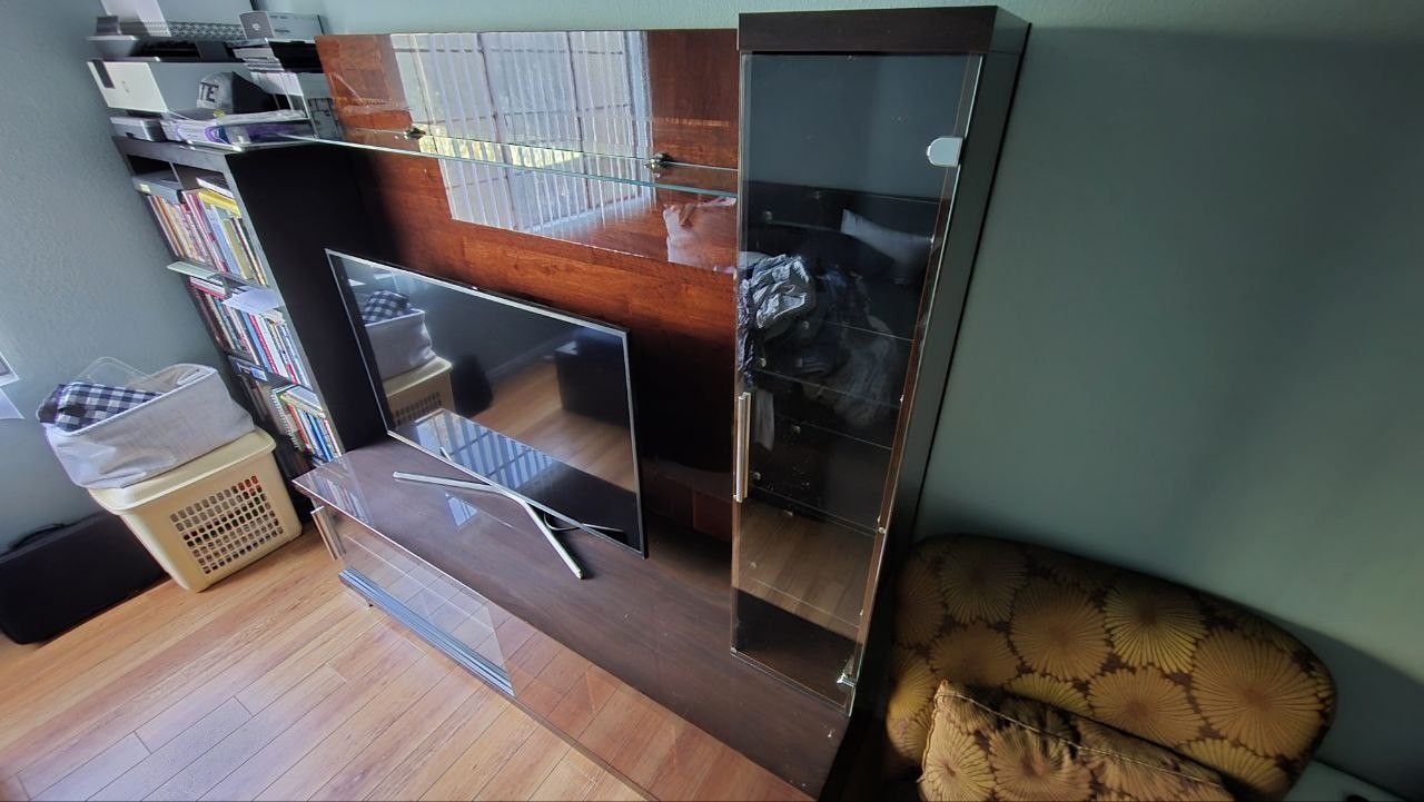 Solid Heavy Entertainment Center β High-Gloss Dark Wood β Must Go!