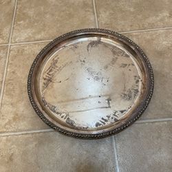 Vintage Antique Round Tray Heavy Metal 14”