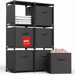 6 Cube Storage Organizer, Cube Storage Shelf with 6 Extra Drawers, Strong Load-Bearing Capacity, Portable Shelves for Bedroom, Living Room, Home, Offi