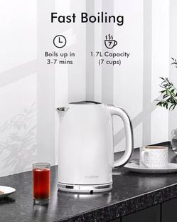 Electric Tea Kettle for Boiling Water, Wide Open Lid Stainless Steel Water Boiler, 1500W/1.7L for Coffee/Tea Brewing, Auto Shut Off & Boil-Dry Protect