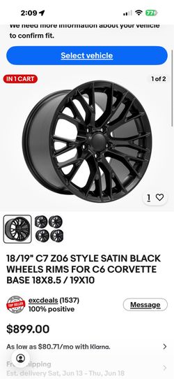 18/19 c7 style satin black wheel corvette 18x8.5/19x10