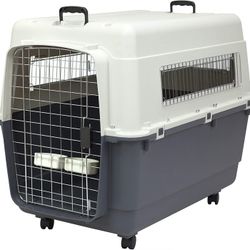 SportPet Designs Plastic Kennels Rolling Plastic Wire Door Travel Dog Crate, XXL