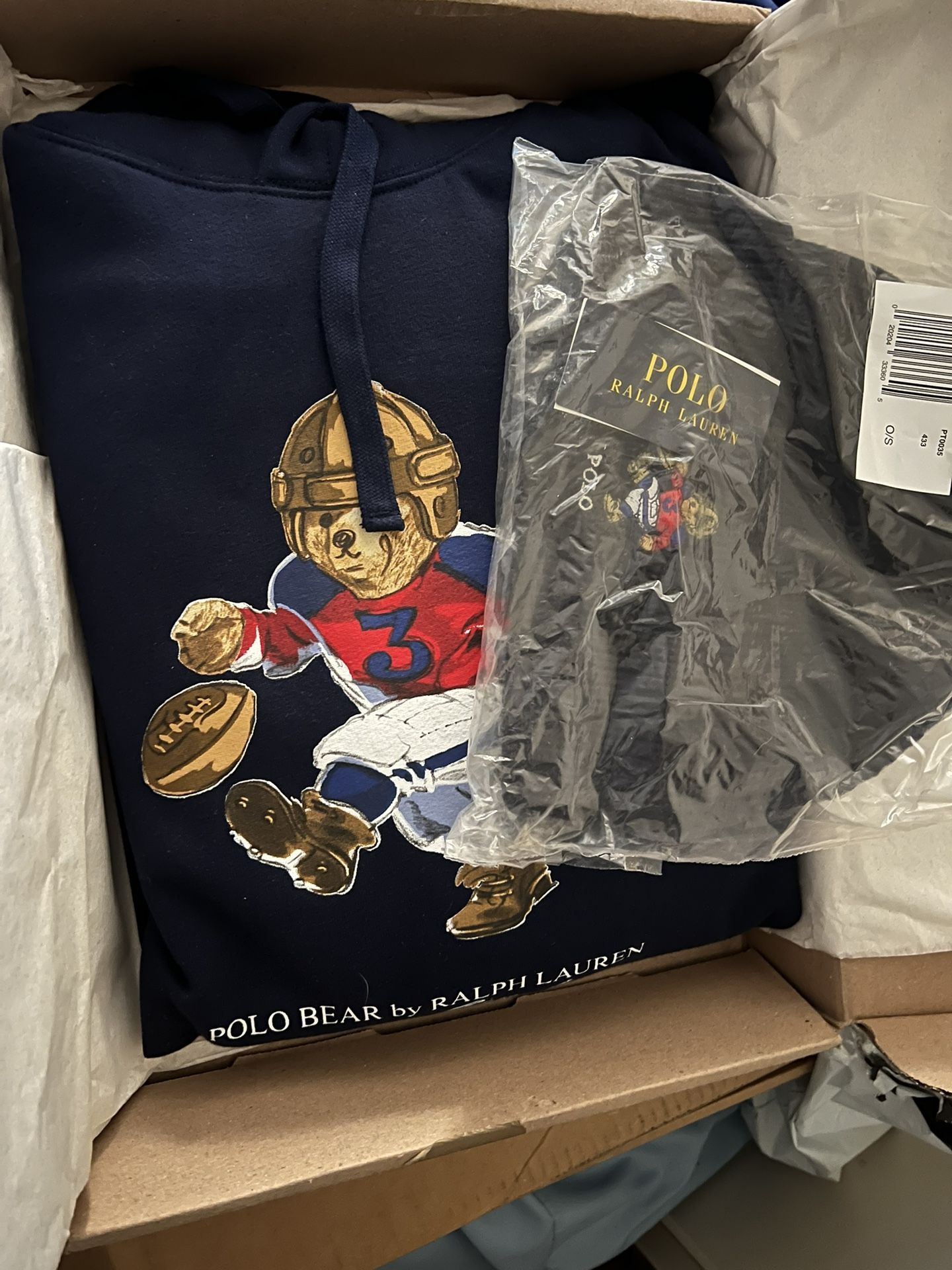 Polo Super Bowl Bear Hoodie Navy With Matching Beanie 2XL