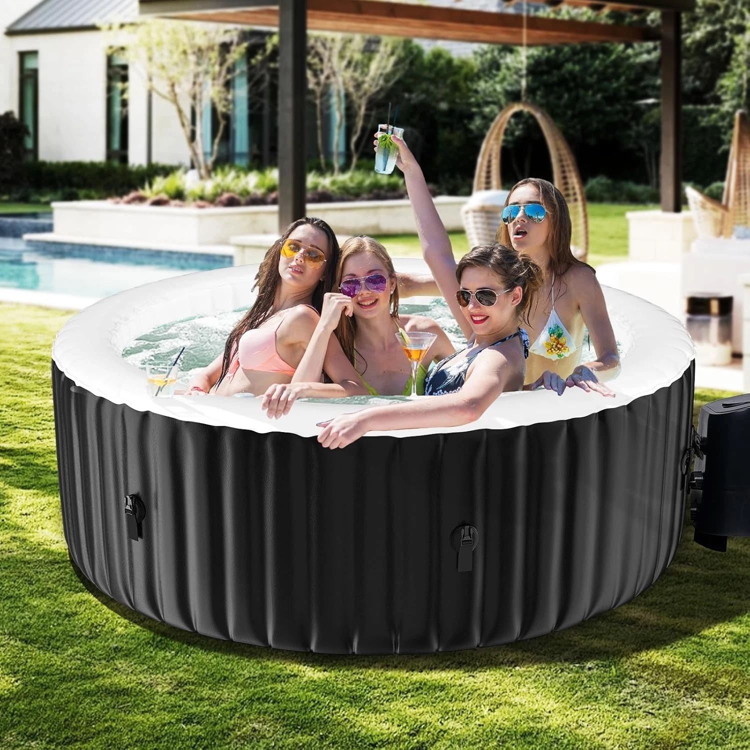211 Gal Inflatable Hot Tub 4 Person RWith Cover Hot Tub Spa 120 Bubble Jets