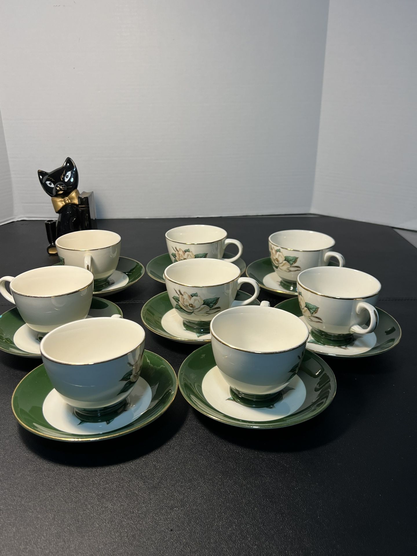 Homer Laughlin 1950s Jaderose Magnolia Set Of 8 Cups Saucers, USA