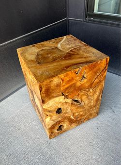 Natural Teak Root Side Table- Wood, Live Edge, Cube/Square