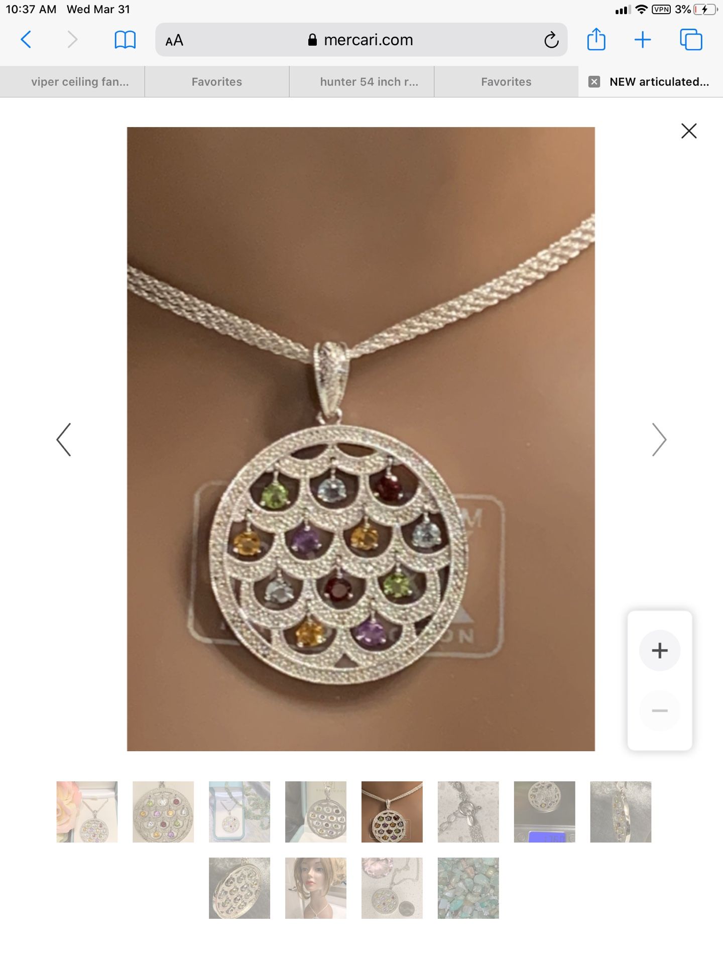 designer rare find ! articulated GEMSTONES ~ Pave set DIAMONDS medallion / slide NOS