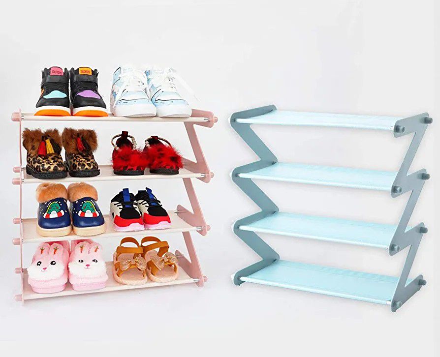Brand New Set Of 2 Blue & Pink Toddler Shoe Racks