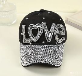 Shiny Rhinestone LOVE Baseball Cap Trendy Patch Black Dad Hat Lightweight Breath