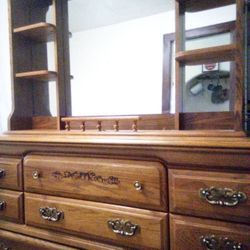 BEAUTIFUL VERY HEAVY WOOD DRESSER WITH MIRROR