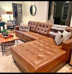 New Modern Real Leather Light Brown Sofa/Sectional With Chaise🔥 Showroom Available 👍
