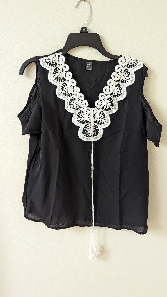 Large Black And White Fringe Top