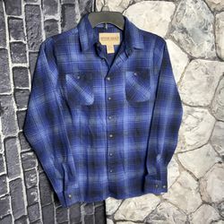 Outdoor Casuals Blue/Black Plaid Flannel Shirt Men S