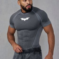YoungLA Batman Compression Shirt Grey Short Sleeve Gym Top