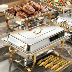 9QT 4 Pack Rectangular Chafing Dishes for Buffet
Stainless Steel Golden Chafers Sets with 4 Serving Tongs, Rolled-Edge Food Warmers for Parties, Cater