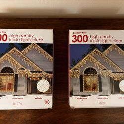 BRAND NEW (2 Boxes) Holiday Time 300 High Density Clear Icicle Lights - Indoor/Outdoor