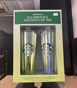 24 oz Starbucks Tumbler Set with Iced Coffee K-Cups, 2-count, Assorted Colors