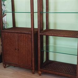 Vintage Henry Link Rattan Bamboo Etegere Wall Shelving