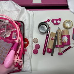Deluxe Kids Doctor First Aid Playset – 30+ Piece Pink Medical Kit with Wooden Accessories & Carrying Bag