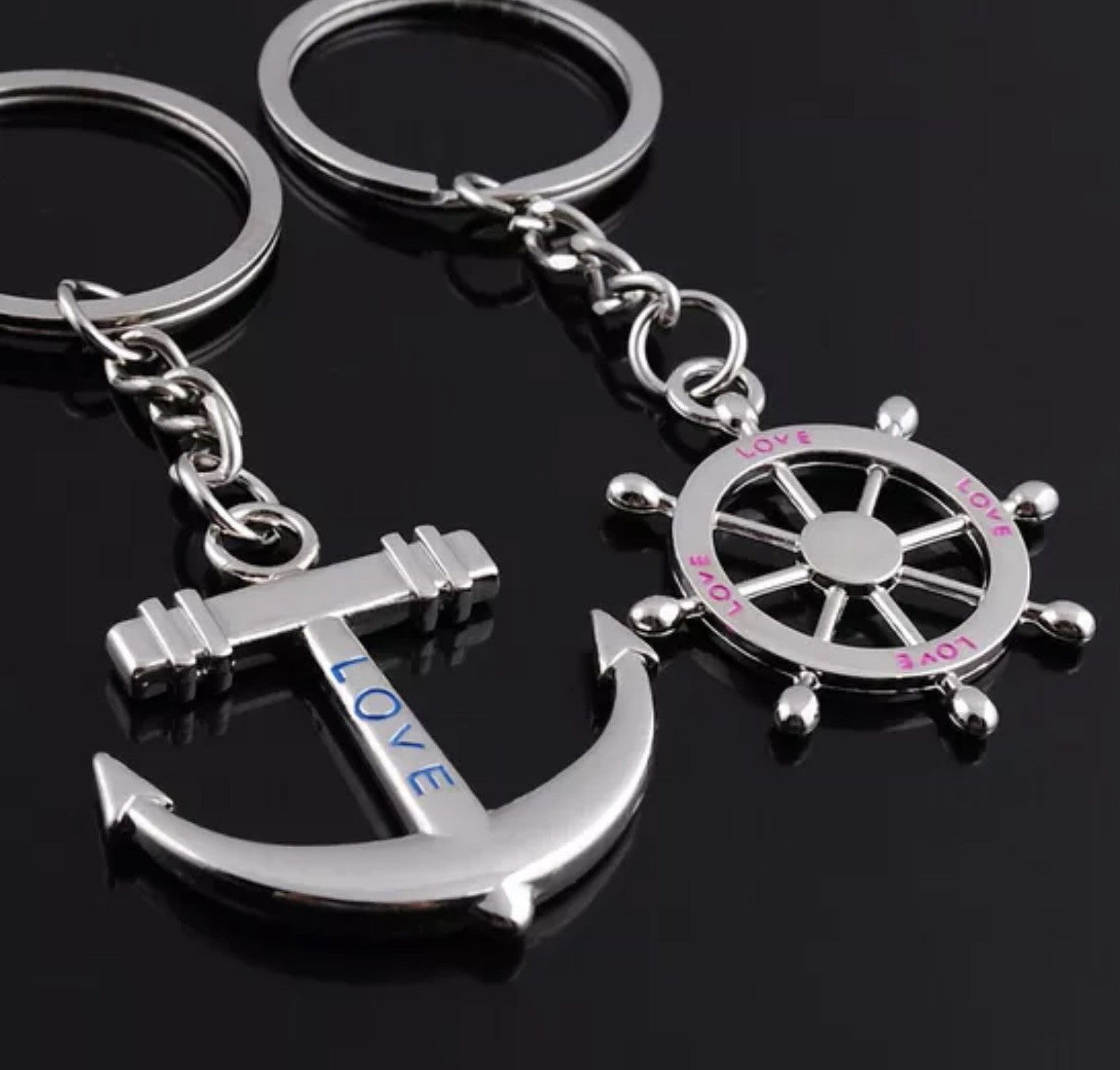 His And Her Anchor And Ships Wheel Keychain
