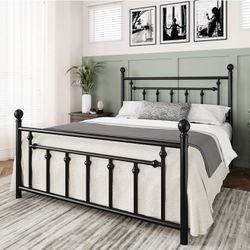 Queen Metal Bed Frame w/ Under-Bed Storage – Black Finish