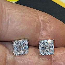 2.7g Vintage Sterling Silver 925 CZ Stud Earrings Jewelry, Push Back 