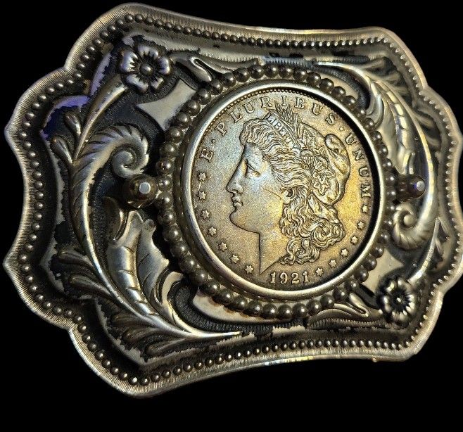 Vintage Morgan Silver Dollar Belt Buckle COLLECTABLE 1921