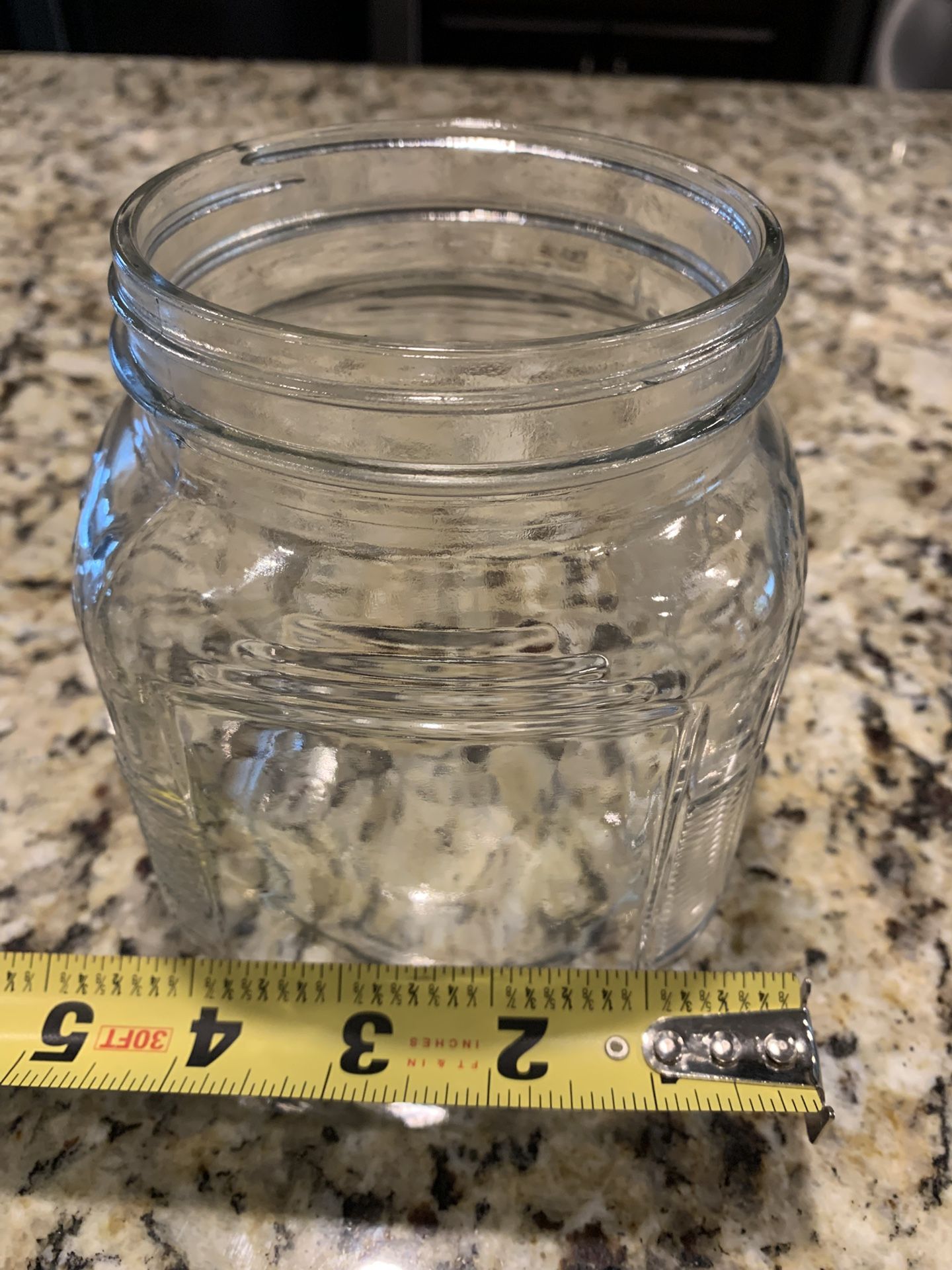 New 5 Inch Tall Thick Mason Jar Shaped Thick Glass W/ Accented Corners, Storage, Crafts, Flower Vase