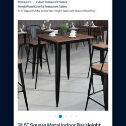 31.5" Square Metal Indoor Bar Height Table with Rustic Wood Top