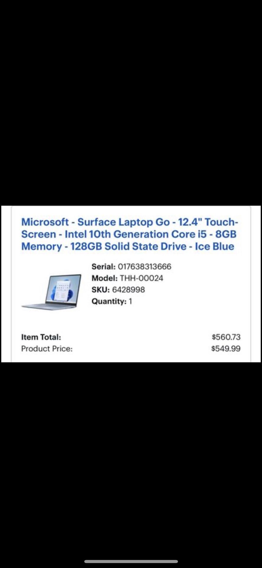 Microsoft Surface Laptop Go Notebook 12.4 Inch 8 GB