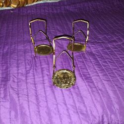 3 VINTAGE BRASS TEA CUP & SAUCER STANDS