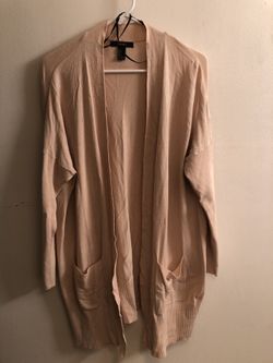 Cardigan, Forever 21, tan color, Small, oversized, small hole at bottom