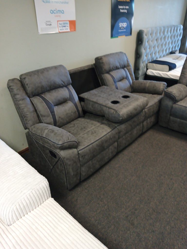 New Grey Two Pieces Reclining Sofa And Loveseat With Free Delivery 