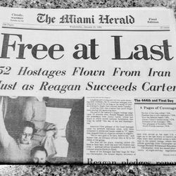Miami Herald "Free At Last" January 21st, 1981 Ronald Reagan  Newspaper