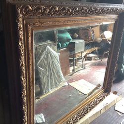 Item 1177 Huge Heavy Old Gold Ornate Mirror With Beveled Edge.