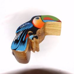 Wood Toucan Puzzle Box Bird Hidden Compartment stash Jewelry Trinket Box Tropica