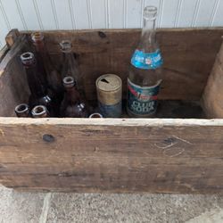 Vintage Bottles In  Old Crate