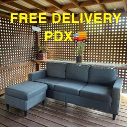 Like New Dark Grey Sectional Sofa With Adjustable Chaise