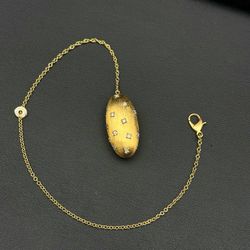 18k solid yellow gold 0.85CTW Diamond Modern brushed oval cable on 10” chain 8.9 grams