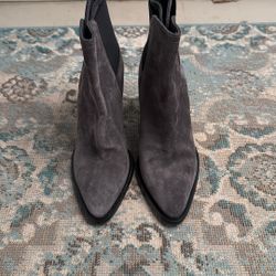 Vince Ellen Ankle Boots Women's 6M Gray Suede Block Heel Pointed Toe Booties In