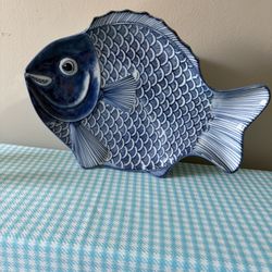 Japanese Ceramic Fish Plate Decor 