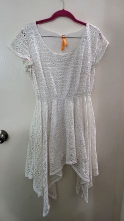 MAGIC Size Large White Lace Dress - Asymmetrical Boho Mini Dress (Flawed)