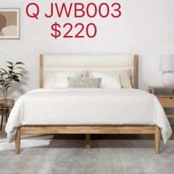 Queen Size Upholstered Platform Bed Frame with Headboard Boucle Fabric Style,Cream