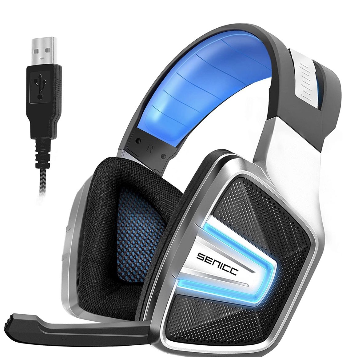 NEW! Computer Gaming Headset USB Type LED Light for PC MAC Laptop, PS4 Headphones with Noise Canceling Microphone